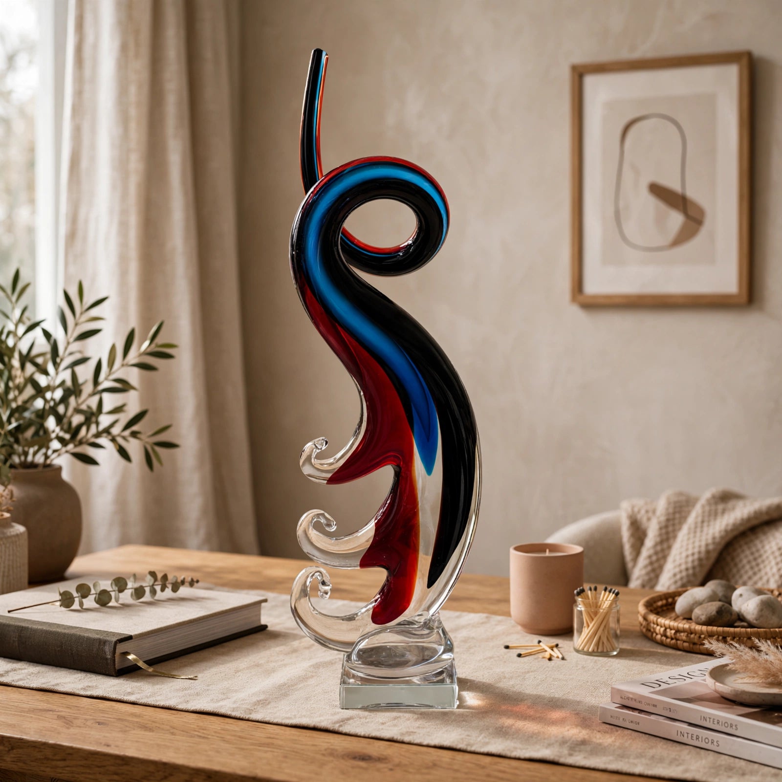 Elegant Glass Color Ribbon Wave Sculpture