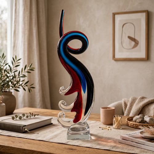 Elegant Glass Color Ribbon Wave Sculpture