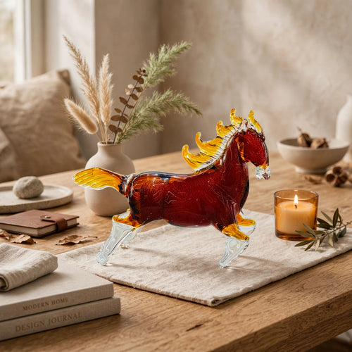 Amber & Crimson Red Art Glass Horse Sculpture