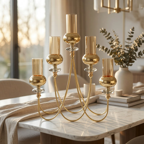 Elegant 5 Gold Tiered Tapered Candle Holder