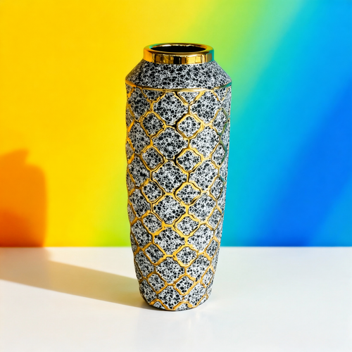 Elegant Geometric Textured Gold Accent Vase