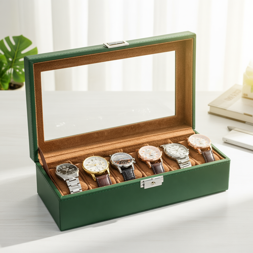 Emerald Green 6 Slot Watch Organizer Box
