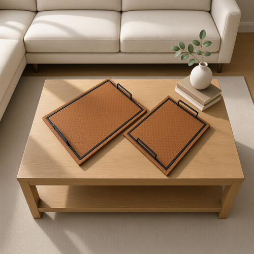 Modern Woven Textured Serving Tray Set of 2