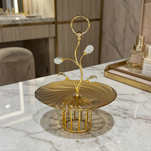 Elegant Amber Glass Platter with Vine Handle