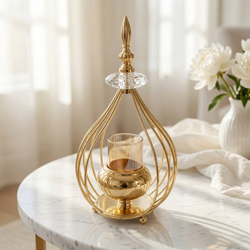 Elegant Amber Glass Cylinder Candle Stand