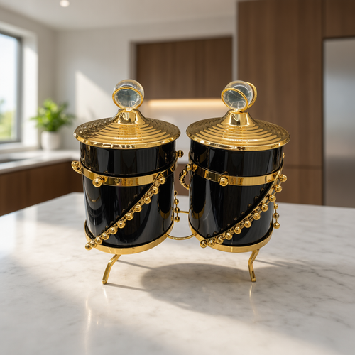 Black & Gold Dual Jar Canister Set of 2