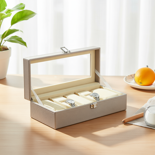 Elegant Metallic Gold Watch Organizer Box 6 Slot
