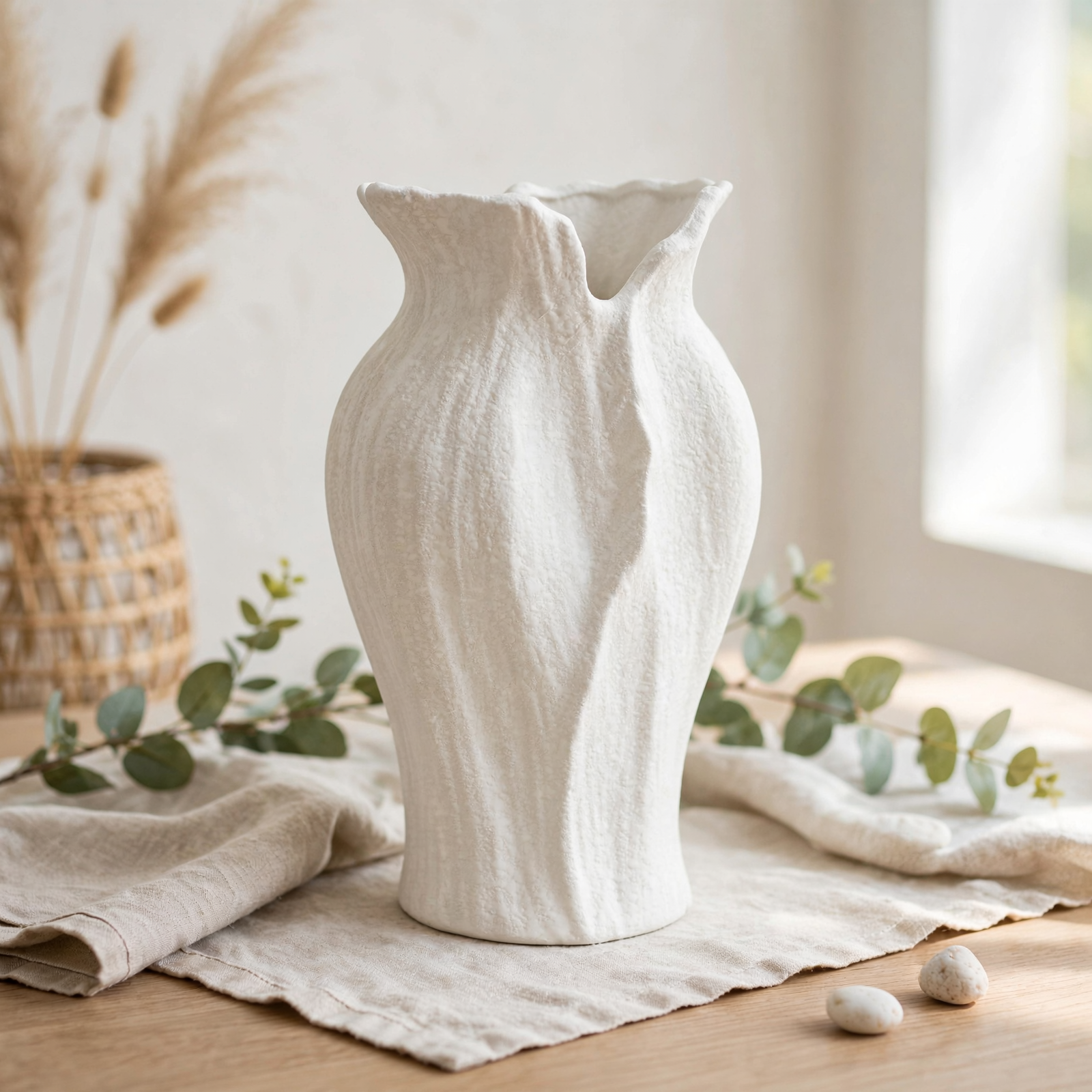 Modern Textured White Lily Vase