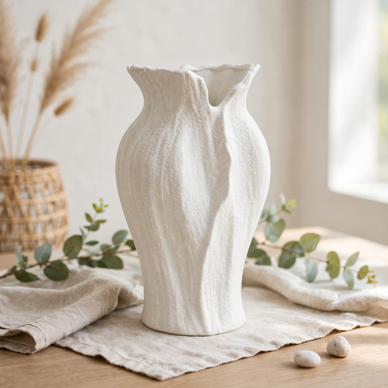 Modern Textured White Lily Vase