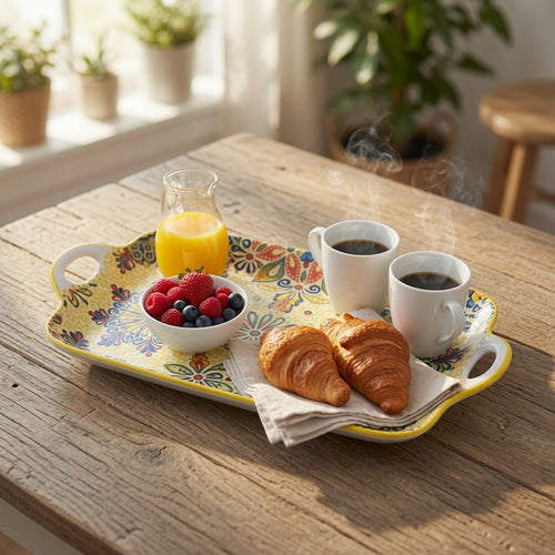 Elegant Rectangular Serving Tray with Handles 13 Inch