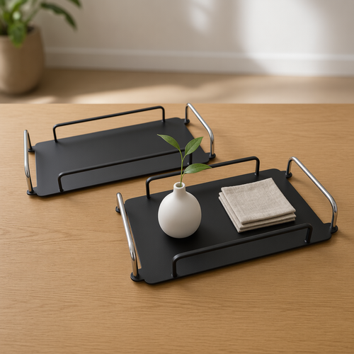 Modern Matte Black Serving Trays Set of 2