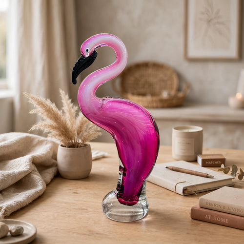 Elegant Flamingo Pink Art Glass Figurine