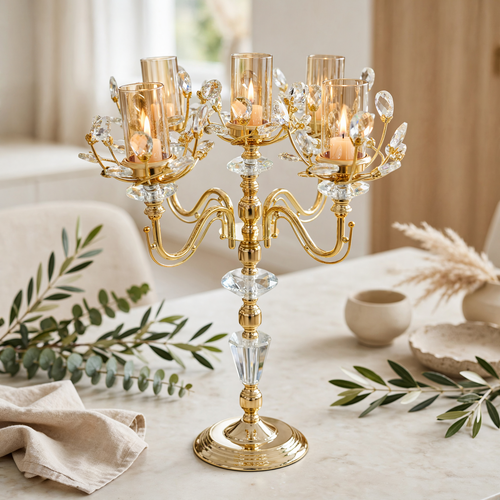 Imperial 5-Light Gold Candle Stand with Crystal Accents