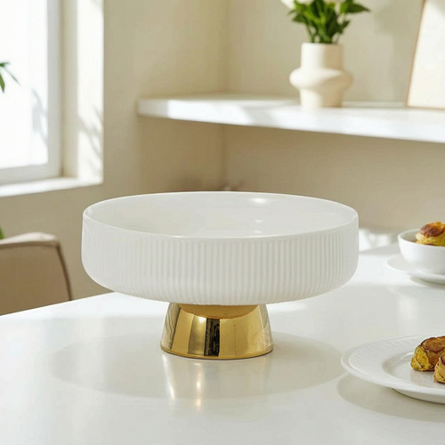 Elegant Ceramic Serving Bowl with Golden Base