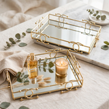 2 Piece Decorative Mirrored Vanity Tray Set