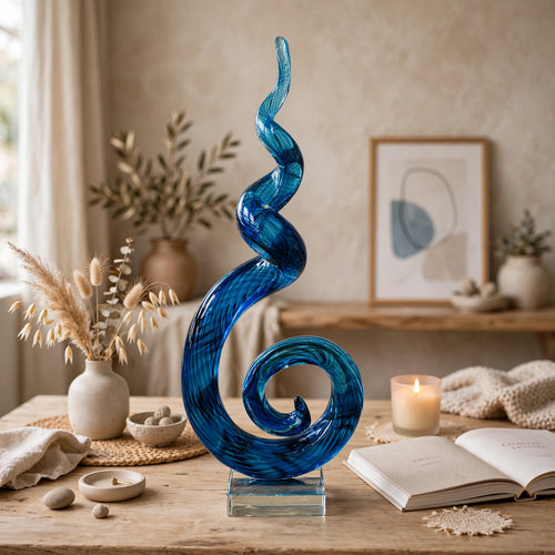 Elegant Glass Abstract Ocean Swirl Sculpture