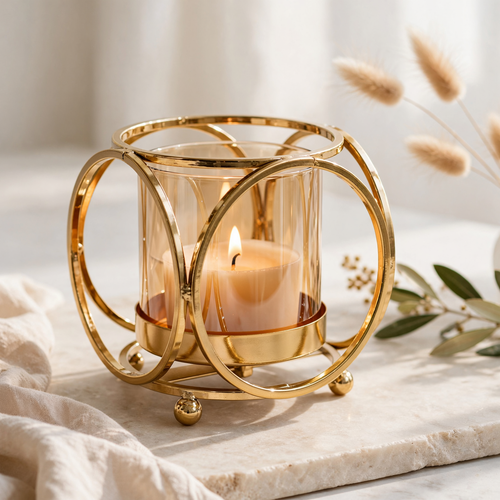 Modern Gold Small Ring Pillar Candle Holder