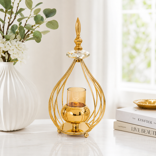 Elegant Amber Glass Cylinder Candle Stand