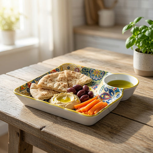 Modern Yellow Chip and Dip Dipping Serving Tray 7.25 Inch