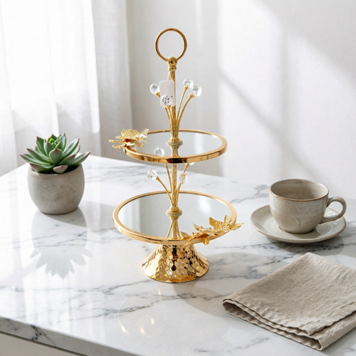 Gold Leaf 2 Tiered Server with Crystal Bud Accents
