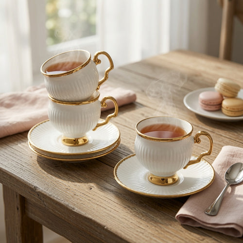 Vintage Gold Rim Ceramic Cup and Saucer Set of 6