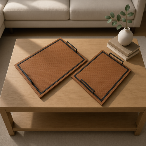 Modern Woven Textured Serving Tray Set of 2