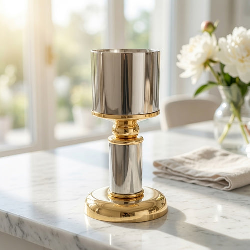 Elegant Dual Tone Metallic Pillar Candle Stand