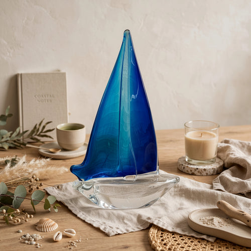Elegant Style Glass Sailboat Sculpture