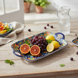 Elegant Blue Rectangular Serving Tray with Handles 13 inch