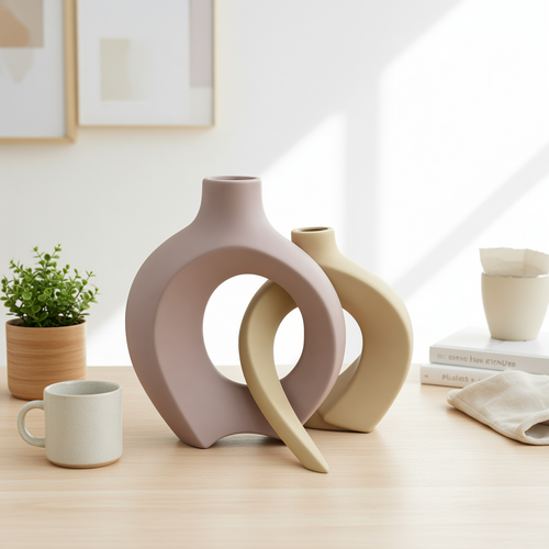 Modern Interlocking Abstract Ceramic Vase Set of 2