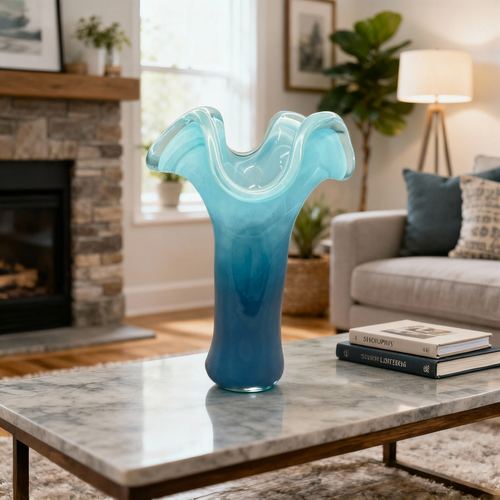 Azure Blue Wave Glass Vase