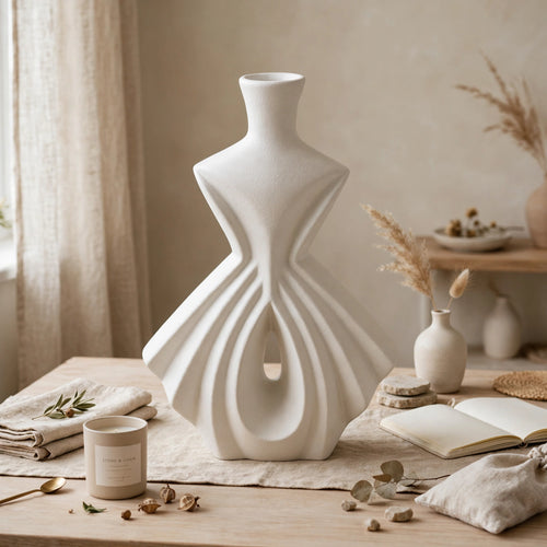 Modern Pleated Ceramic Silhouette Vase