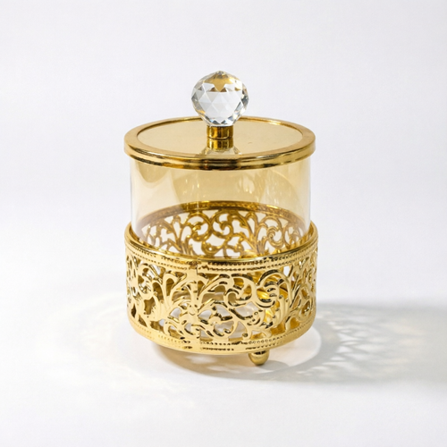 Ornate Gold & Amber Glass Candle Holder