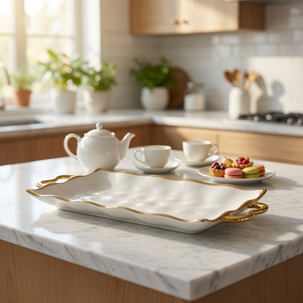 Elegant Gold Edges Ceramic Serving Platter
