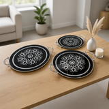 Elegant Round Black Gloss Serving Tray Set of 3
