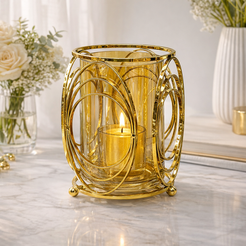 Modern Gold Oval Ring Pillar Candle Holder