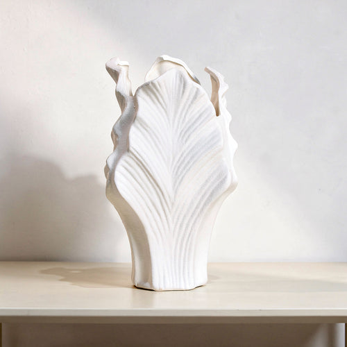 Modern Textured White Leaf Vase
