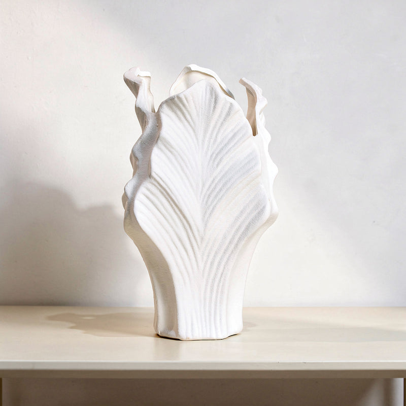 Modern Textured White Leaf Vase