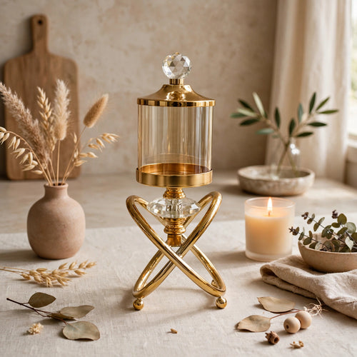 Elegant Gold Textured Jar & Candle Holder (2 in 1)