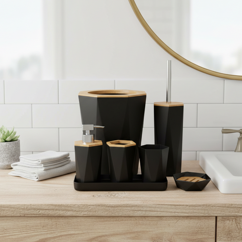 6 Piece Matte Black Geometric Bathroom Set