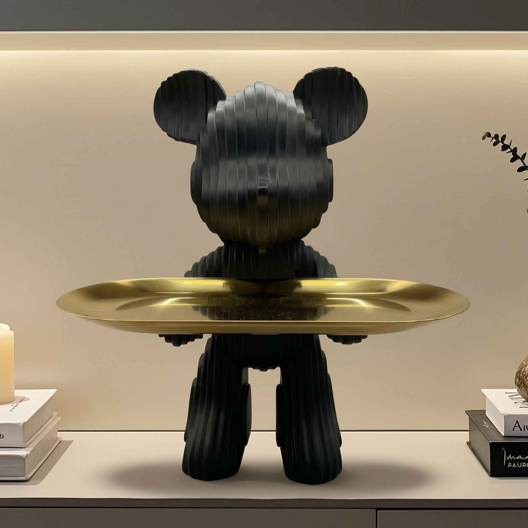 Elegant Slatted Bear Sculptural Valet Tray