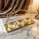 Elegant Glass Bowl Condiment Server with Gold Handle Set of 3
