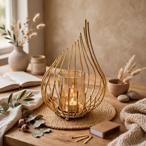 Golden Flame Glass Candle Holder