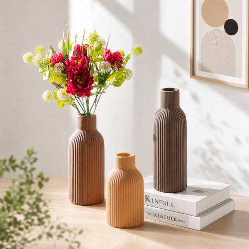 Modern Minimalist Ribbed Vase Set of 3