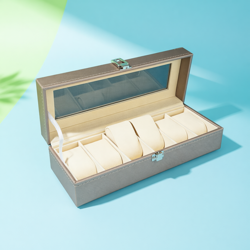 Elegant Metallic Gold Watch Organizer Box 6 Slot
