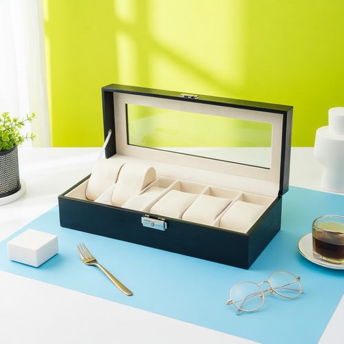 Classic 6-Slot Textured Watch Display Box