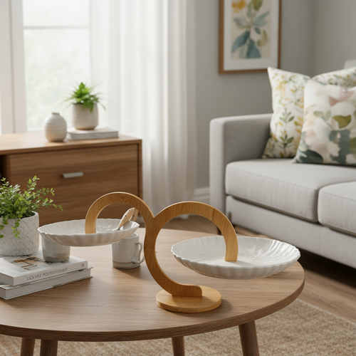 Luxury 2 Tier Serving Platter with Bamboo Stand