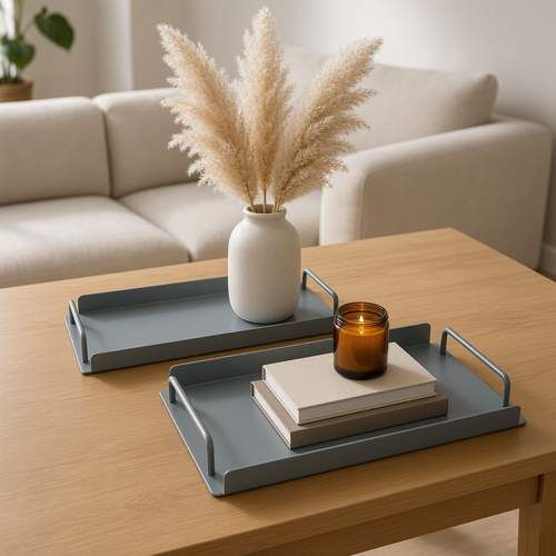 Modern Matte Slate Gray Serving Tray Set of 2