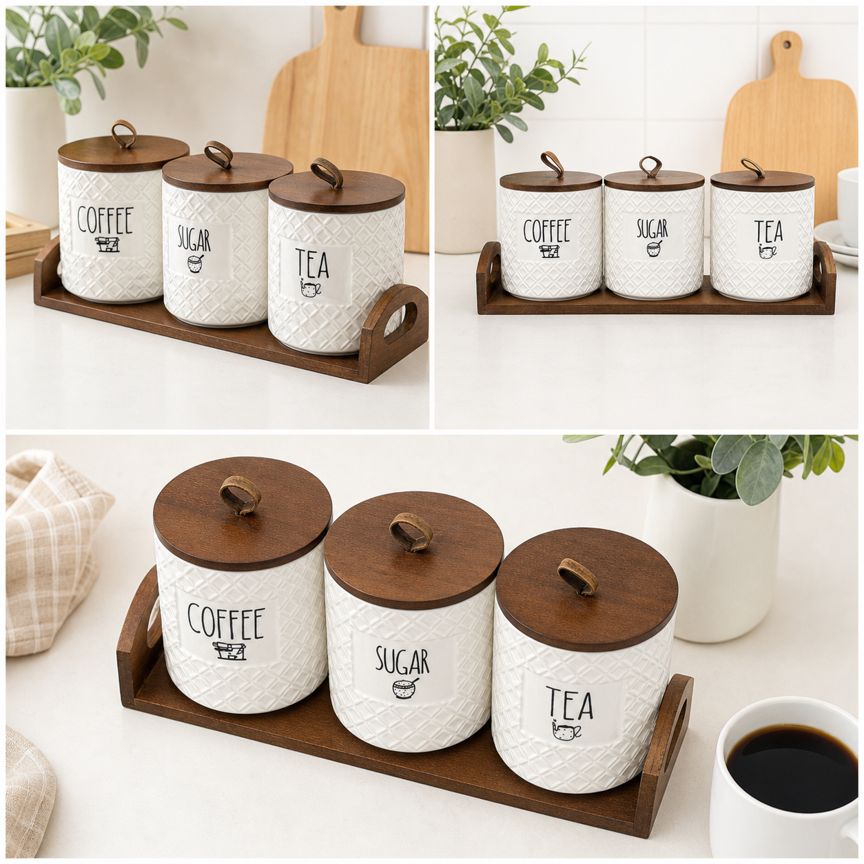 Minimalist Glossy White Storage Jars with Tray Set of 3