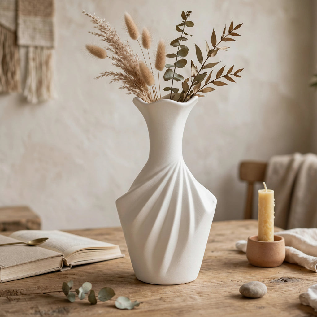 Modern White Swirl Ceramic Vase